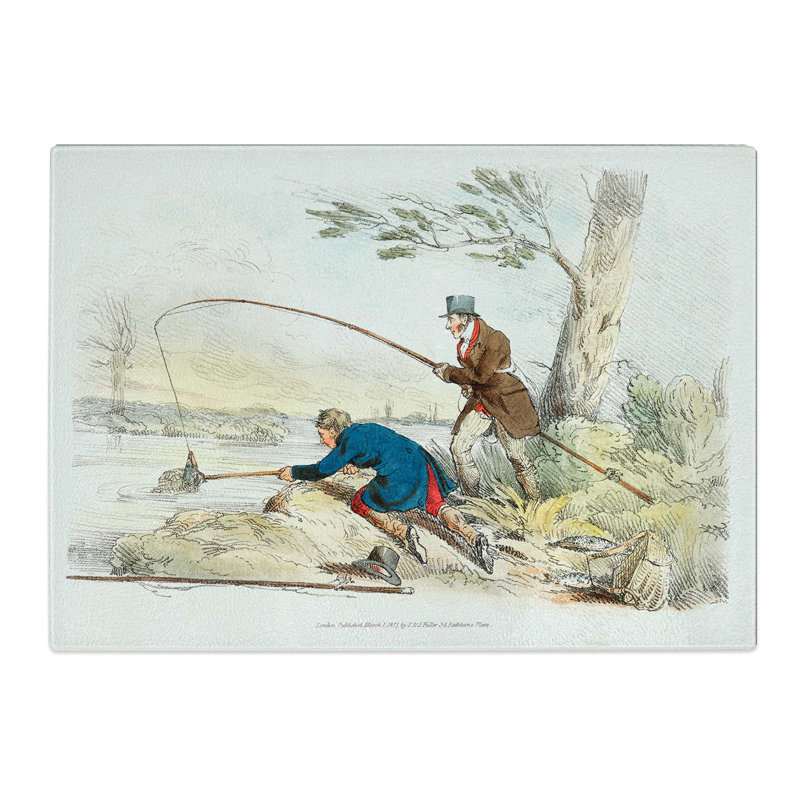 Tempered Glass Two Men Fishing by Henry Alken Chopping Board, 28.5 cm x 20 cm