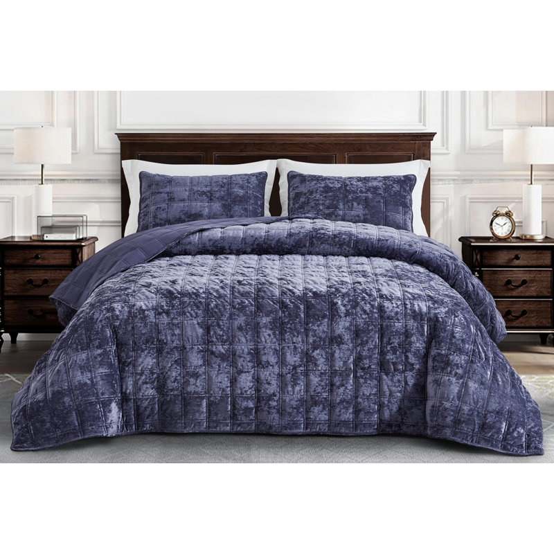 Velvet Quilt, Queen Quilt + 2 Standard Shams, Purple
