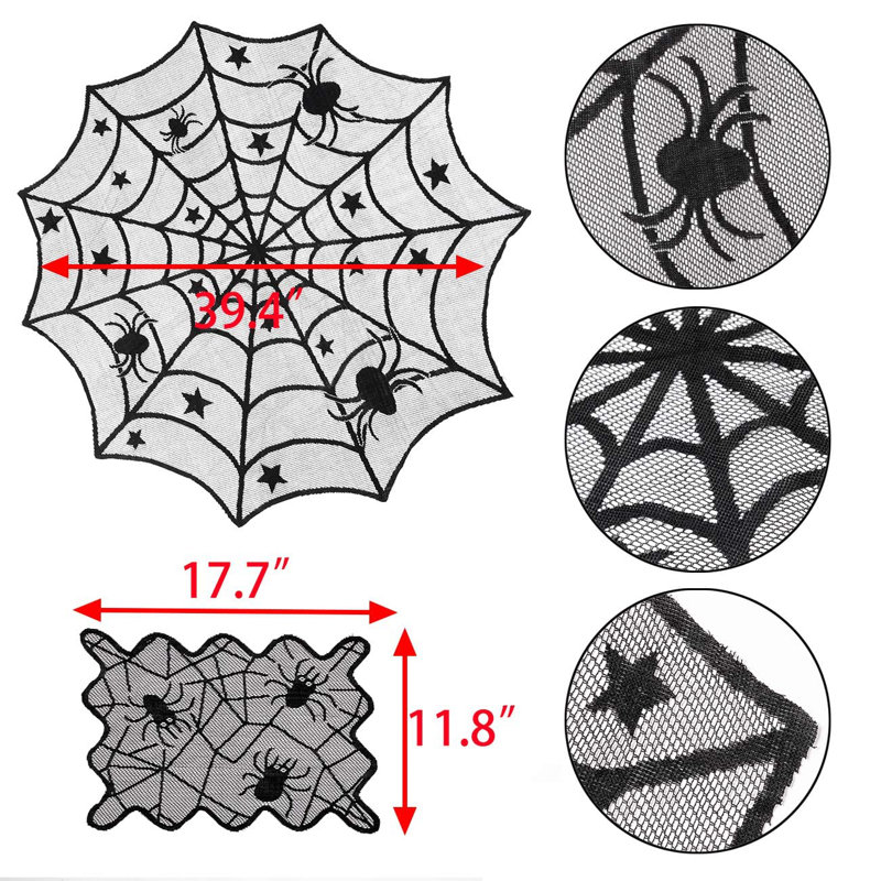 8 Pack Halloween Spider Cobweb Lace Tablecloth Set