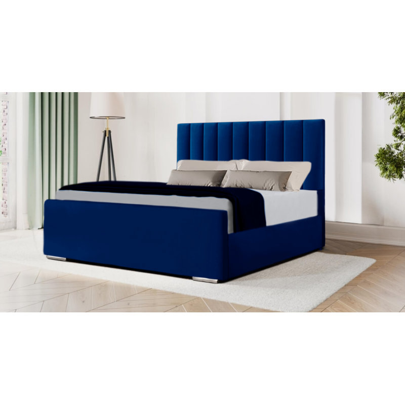 Charneco Upholstered Velvet Bed, Small Double (4'), Royal Blue