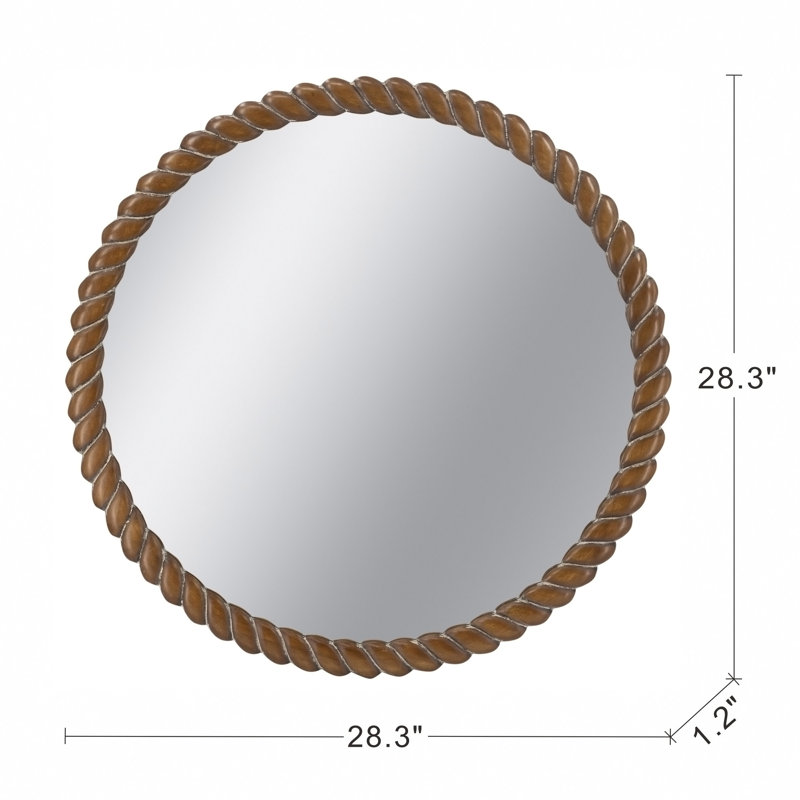 Miroir mural rond 28,3 x 28,3 po avec cadre en bois de pin