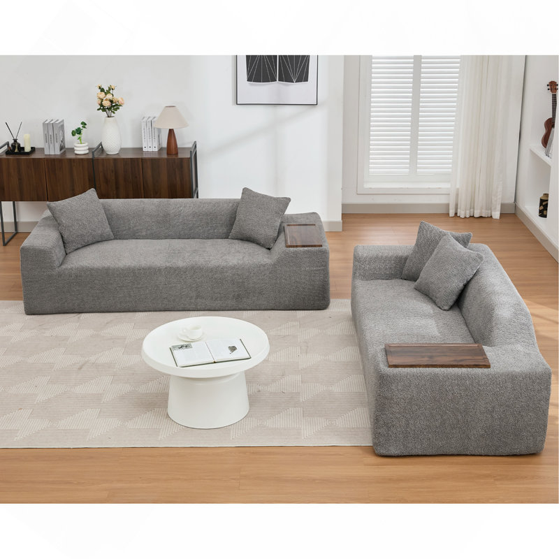 Ensemble de canapé 2 pièces moderne en tissu bouclé effet nuage (3 places + 2 places) avec table d'appoint en MDF - Gris foncé
