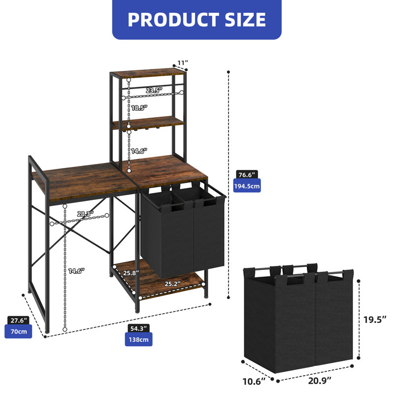 Over-the-Washer Laundry Storage, Washer & Dryer Shelf Storage with Hamper & Countertop