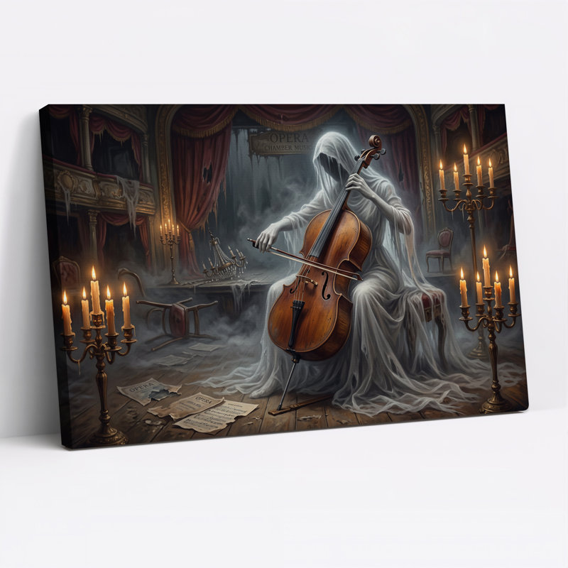 Art mural sur toile, "Ghost jouer un violoncelle à la chandelle", H 12 po x l 18 po