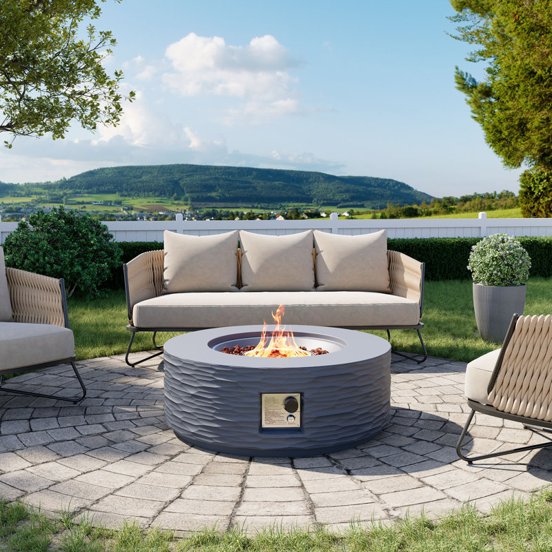 35" Round Concrete Propane Fire Pit Table, Gray