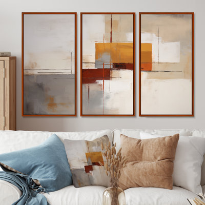 Deconstructed Orange Gray - Abstract Collages Wall Art Decor Set