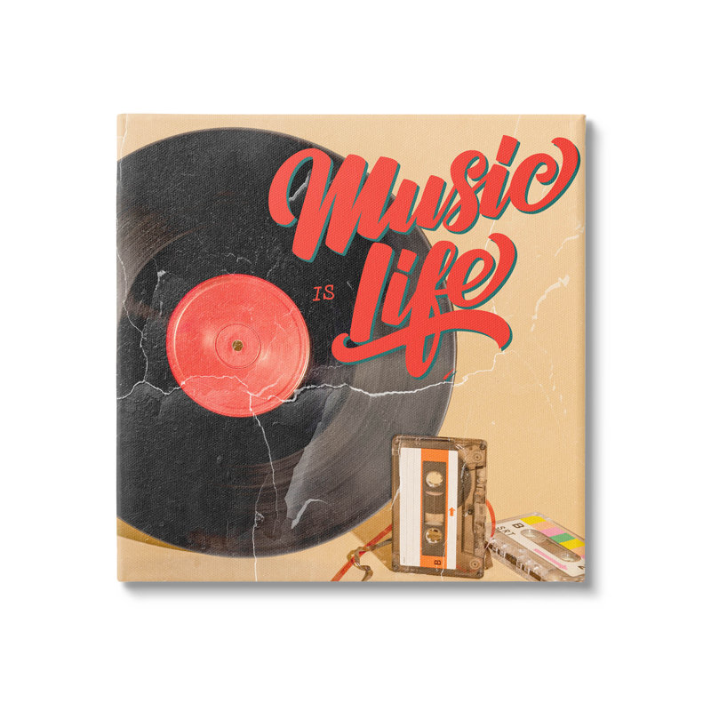 «Music Is Life», art mural rétro sur toile par Kim Allen, H 36 po x l 36 po x P 1,5 po