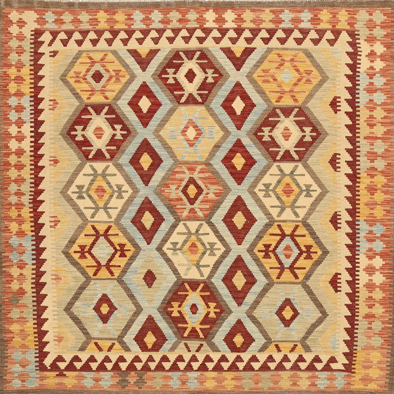 Tapis sud-ouest Mehroon / noir / crème, Rond 4 pi