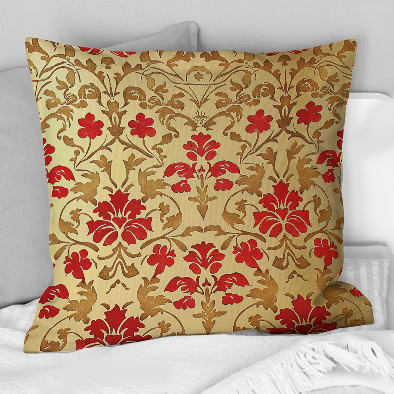 Or rouge damassé II - coussin damassé, Carrée, H 18 po x l 18 po