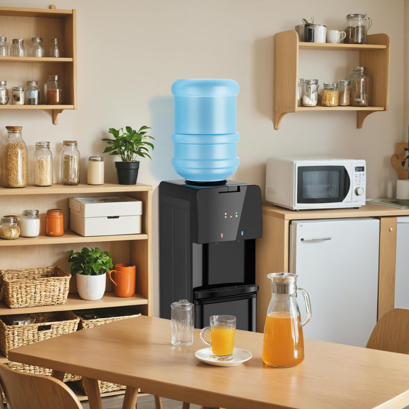 Distributeur de refroidisseur d'eau à chargement par le bas pour bouteilles de 3 ou 5 gallons - 3 températures avec jets d'eau chaude, d'ambiance et d'eau froide, verrou de sécurité pour enfants, acier inoxydable, affichage à DEL avec alerte de boute