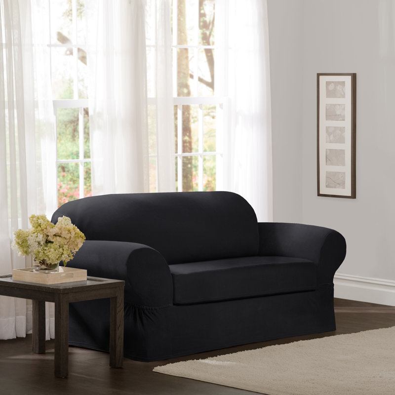Housse extensible pour causeuse à coussins carrés / rectangulaires, Noir