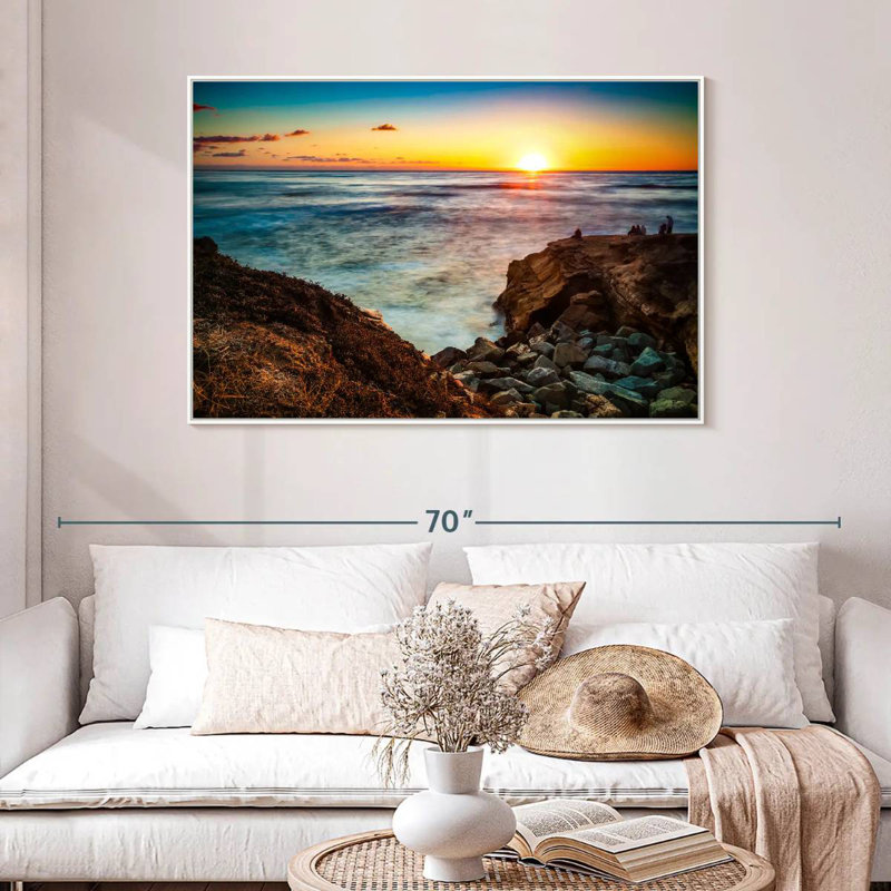Coucher de soleil La Jolla Zabala, Cadre flottant blanc, 46 po x 31 po