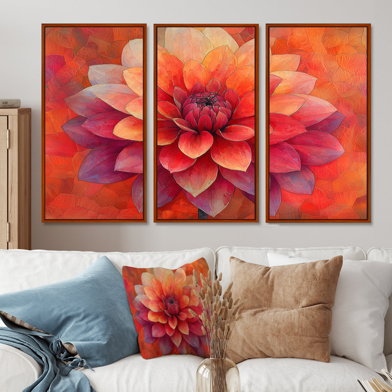 Coucher de soleil aux couleurs vives Dahlia Vision I - art mural Dahlia - ensemble de 3, H 32 po x l 48 po, Brun