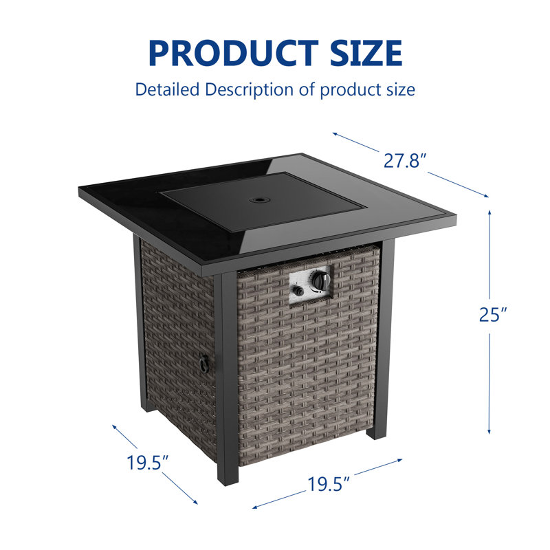 45 Inch 50,000 BTU Rectangular Wicker Fire Pit Table Propane Gas Fire Pit Table for Outside Patio, 25" H x 27.8" W x 27.8" D