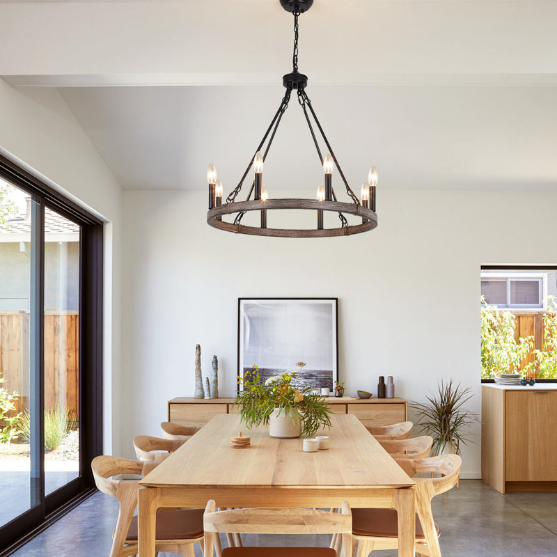 Janiah 8 - Light Dimmable Wagon Wheel Chandelier, Black/Brown