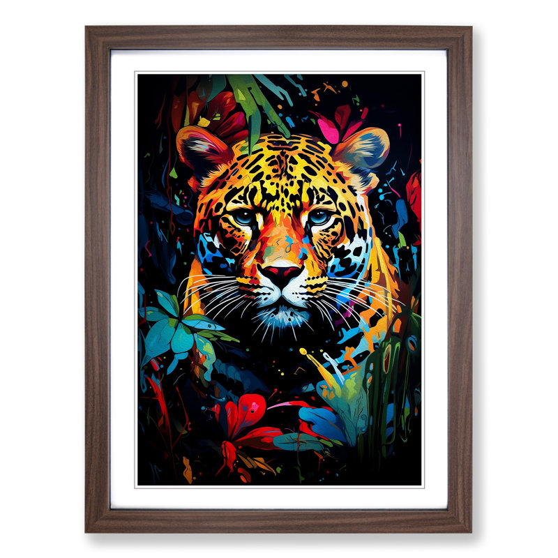 Leopard Expressionism Art - Framed Print, 34cm H x 25cm W x 2cm D, Walnut Framed