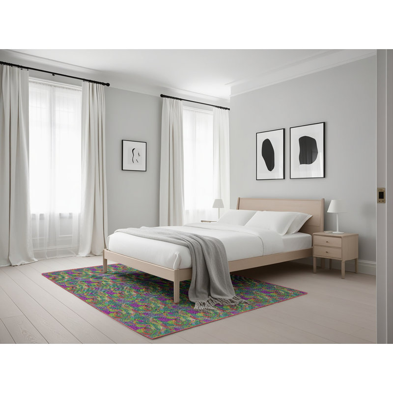 Tapis gris / brun en laine / polyester tissé à la machine Ikat, Rectangle 5 pi x 7 pi