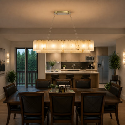 Lustre rectangulaire 40 lumières à double couche 40 "à 12 lumières en albâtre naturel, finition laiton
