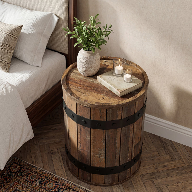 Table d'appoint ronde tonneau avec rangement caché