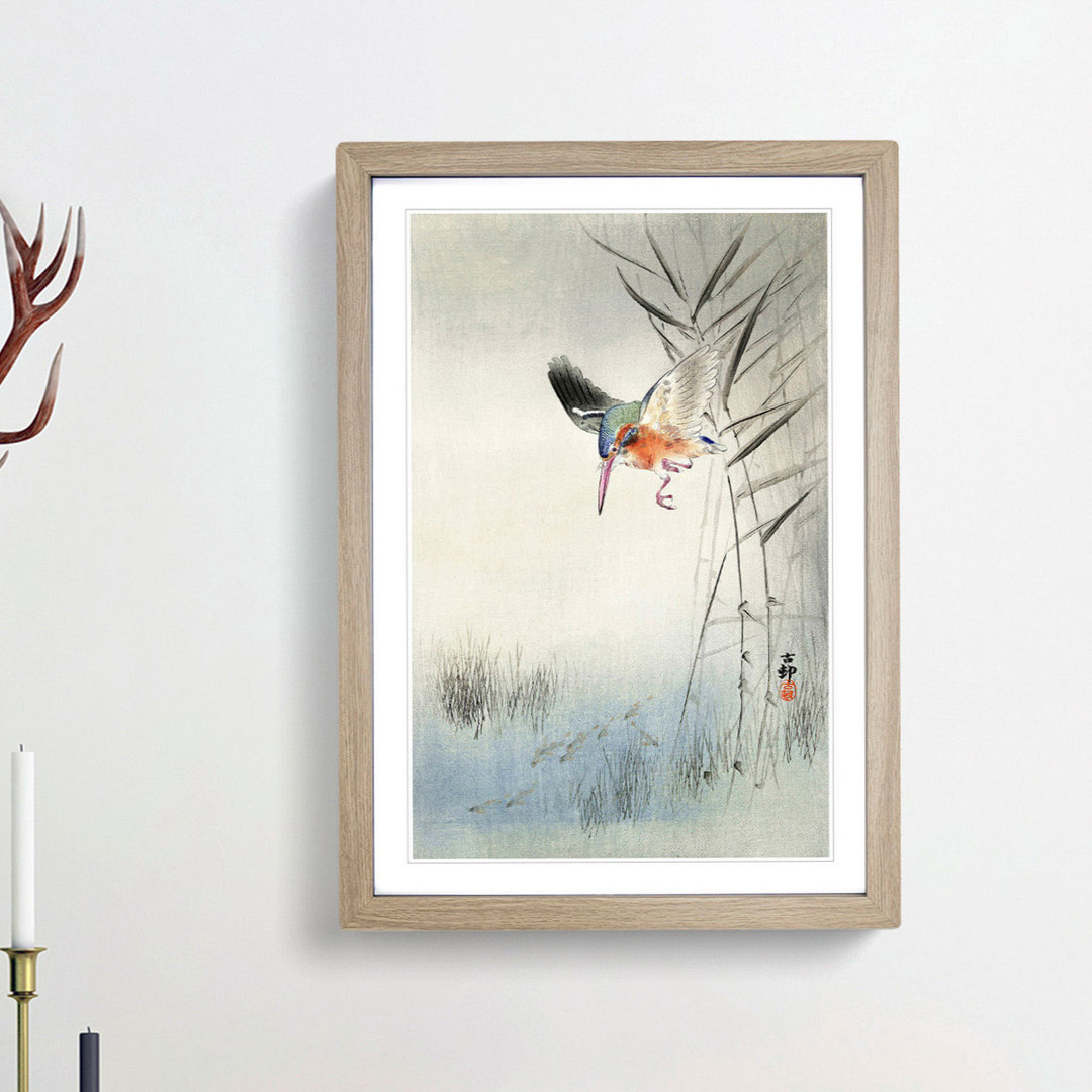 Hunting Kingfisher by Ohara Koson - Framed Print