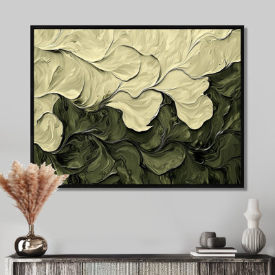 Jacovian abstrait crème vert pétale danse I - abstrait grand art mural