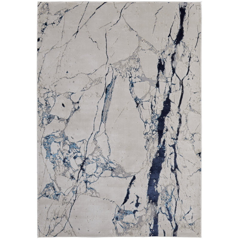 Tapis moderne ivoire / bleu Armada, 5 po x 8 po, Rectangle 3 pi 11 po x 6 pi