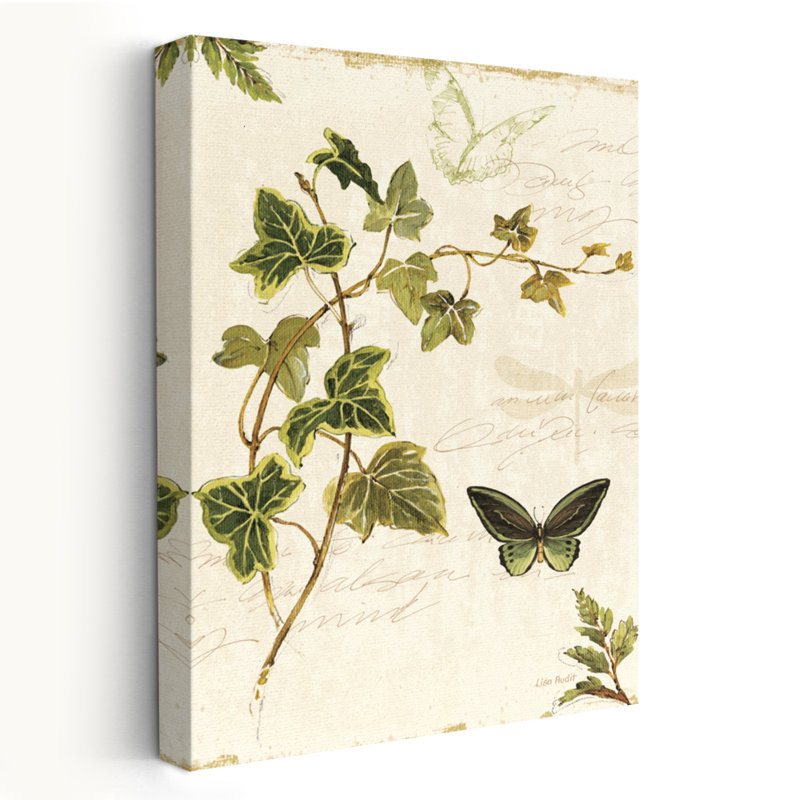 Ivies and Ferns IV Crop - Beige Botanical Brown Butterflies Art, H 36 po x l 24 po