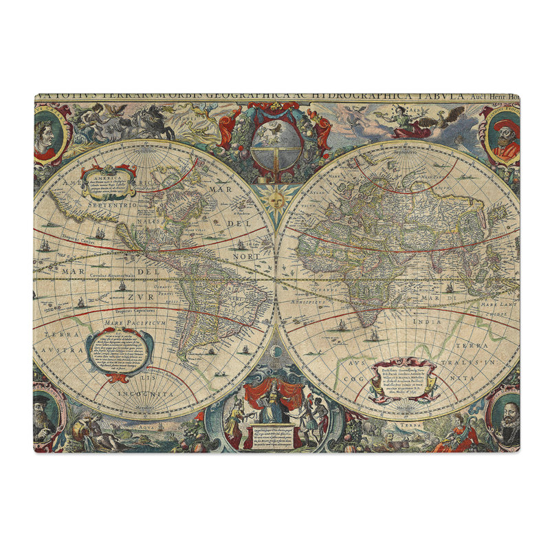 Henricus Hondius Ii  Vintage World Map 2  Glass Chopping Board