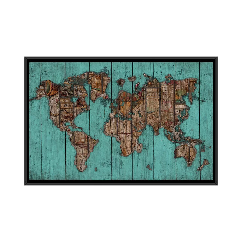 Carte en bois, impression sur toile, H 18 po x l 26 po x P 1,5 po, Toile avec cadre noir, Pas de tapis