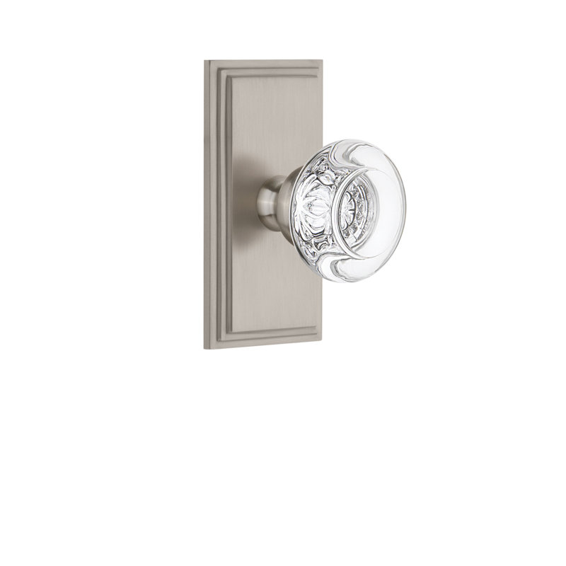 Grandeur Carré Plate Double Dummy with Bordeaux Crystal Door Knob, Satin Nickel