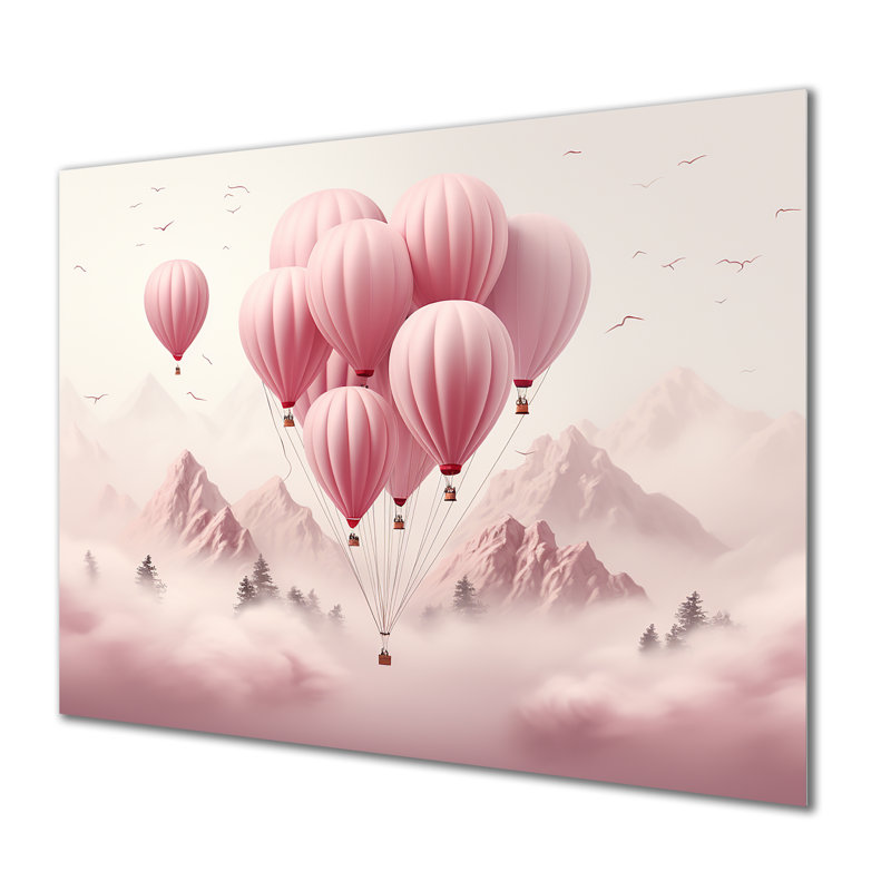 «Pink Air Balloon Adventure On Peak», art mural en montgolfière en métal, H 12 po x l 20 po x P 1 po