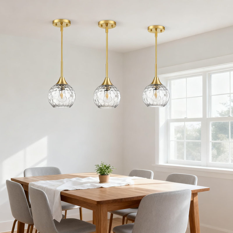 Luminaire suspendu à hauteur réglable pour îlot de cuisine, abat-jour en verre martelé avec tringles détachables pour base de bar E26