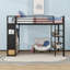 Lit mezzanine en métal avec 2 tiroirs, tablettes et panneaux perforés-132129066