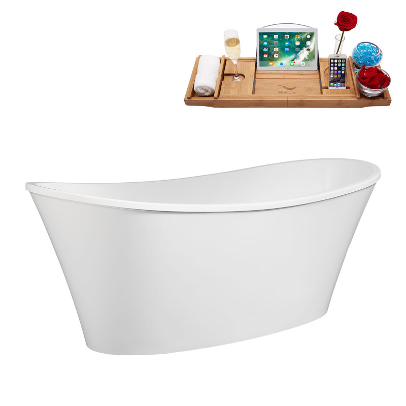 Baignoire autoportante 63 "avec drain interne Streamline, Blanc lustré