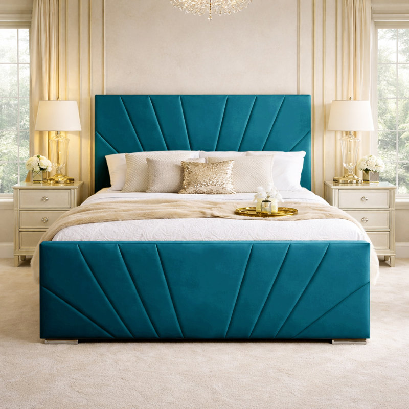 Upholstered Velvet Bed, Double (4'6), Mallard