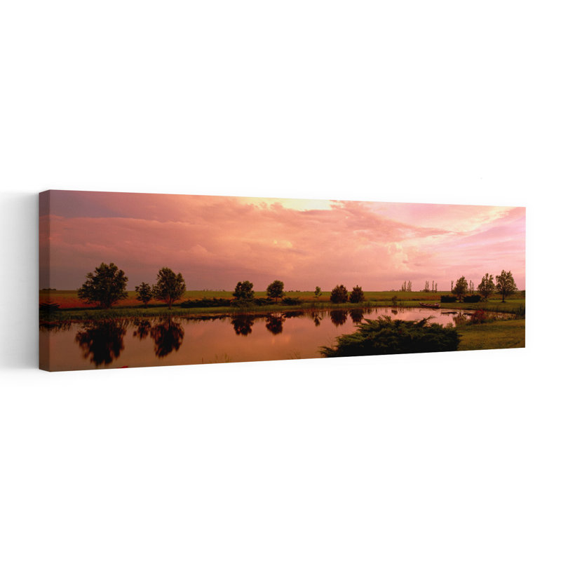 «Country Pond Il Serene Tranquil Abstract Landscape Sunset», art mural, H 20 po x l 60 po
