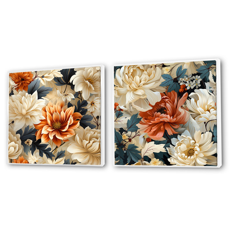 Ladue - Ensemble de 2 collages carrés floraux, Cadre flottant blanc, H 30 po x l 61 po