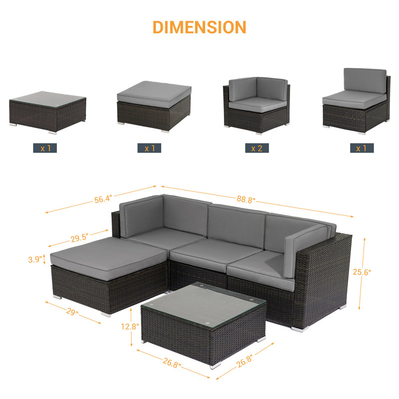 Ensemble de conversation modulaire 5 pièces, gris clair