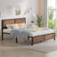 Single/Double Size Bed Frame with Wood Headboard and Footboard, Metal Platform Mattress Foundation with Strong Steel Slats, No Box Spring Needed-83953533-75231880