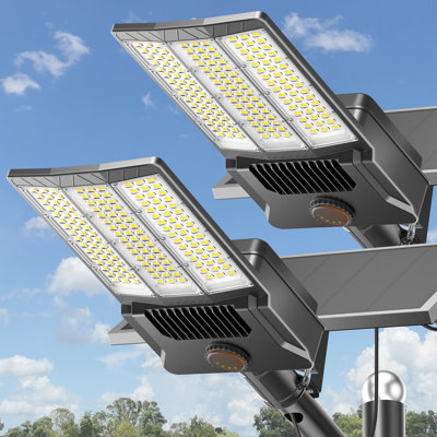 Solar Street Lights Outdoor, 8000w Led Security Flood Lights With Motion Sensor & Dusk To Dawn, Ip67 Waterproof Aluminum Commercial Solar Outdoor Lights For Parking Lot, Yard, Street, 2 Pack