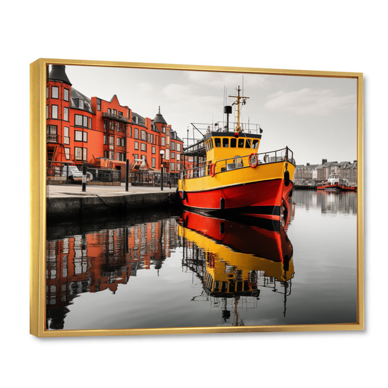 Port Quayside Contrast I sur toile, H 16 po x l 32 po, Cadre flottant doré