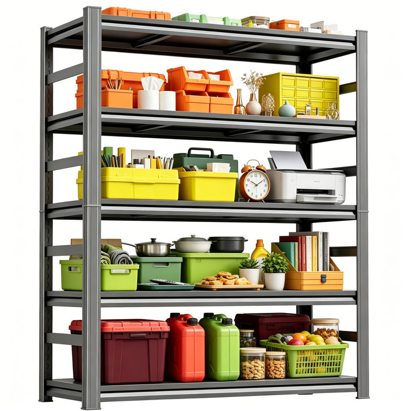 Étagère de rangement de bureau Étagère en acier robuste à 4 niveaux avec l 36 po x P 16 po x H 72 po. Étagères réglables sans boulons avec ancrages muraux.