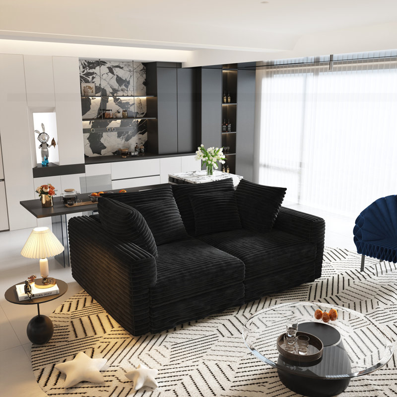 102.4 " Plush Corduroy 4-Seat Sofa, Black