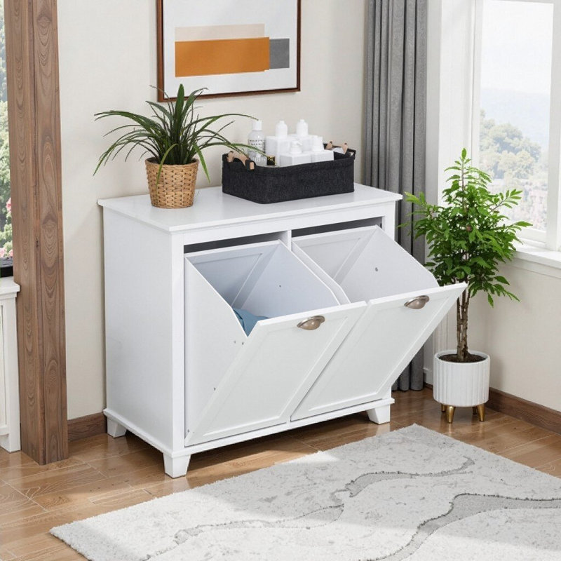 White 2-Bin Tilt-Out Laundry Sorter & Storage Cabinet with Reversible Door, Wall-Mountable, White