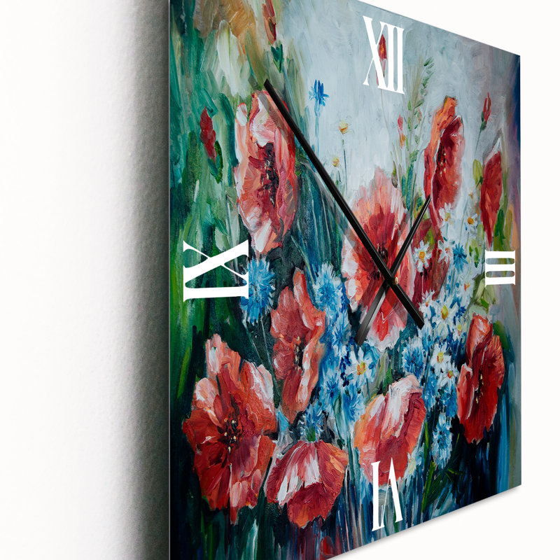 Bouquet de coquelicots rétro - Horloge murale traditionnelle, Très grand