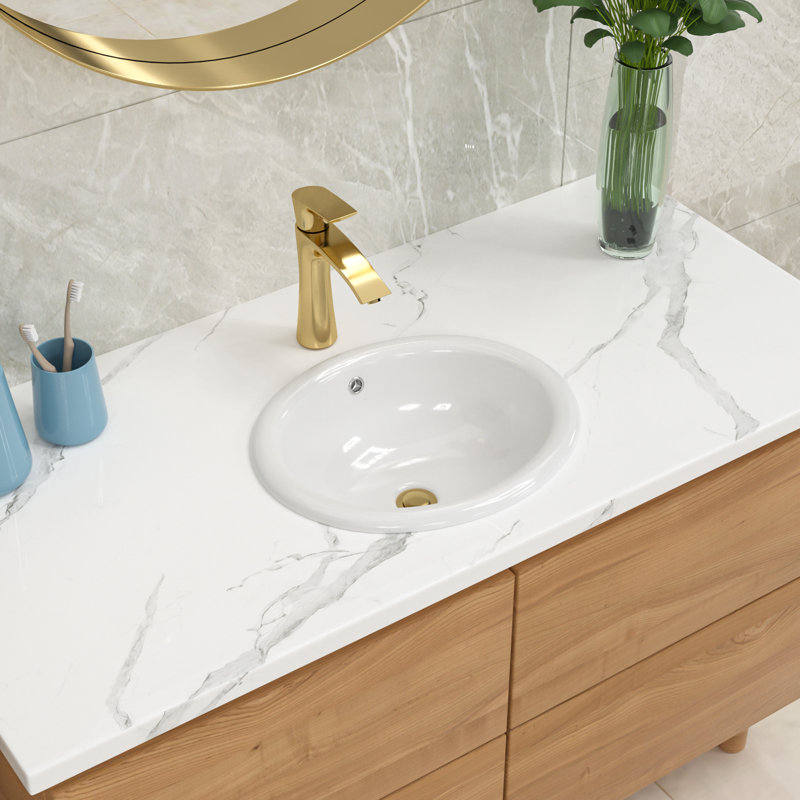 17" L x 15.5" W Drop-In Bathroom Sink Oval White Ceramic Bathroom Vessel Sink Above Counter Sink