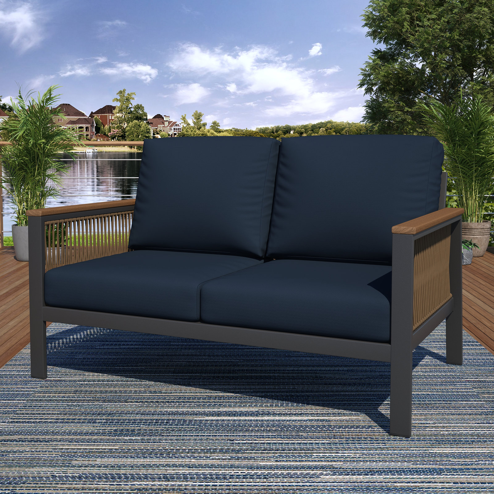 Townsend 55" Sunbrella® Patio Loveseat, Canvas Navy Sunbrella® Canvas, Gray/White