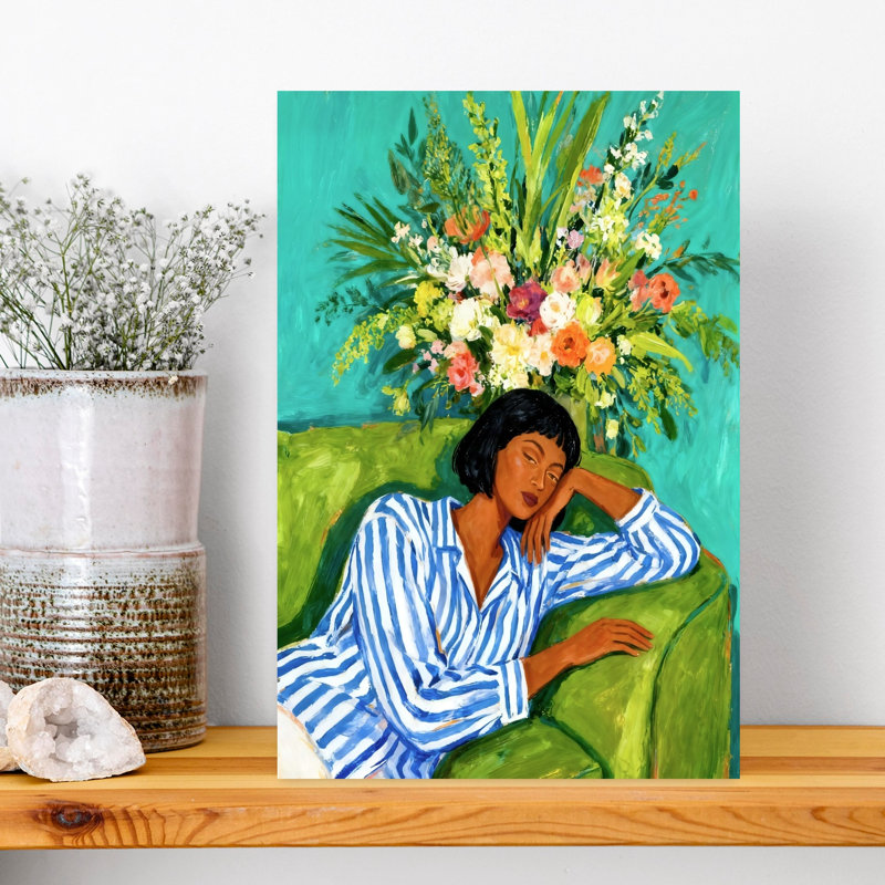 «Sleeping Woman Blooms», art mural contemporain, H 18 po x l 12 po