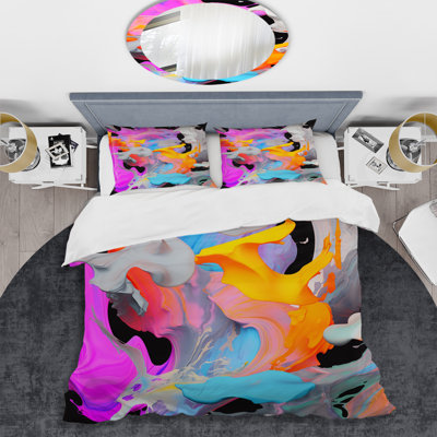 Pink And Blue Paint Fusion I - Abstract Painting Duvet Cover Set