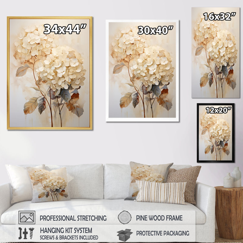 Hortensia rétro minimaliste I, Toile tendue, H 32 po x l 16 po x P 1 po